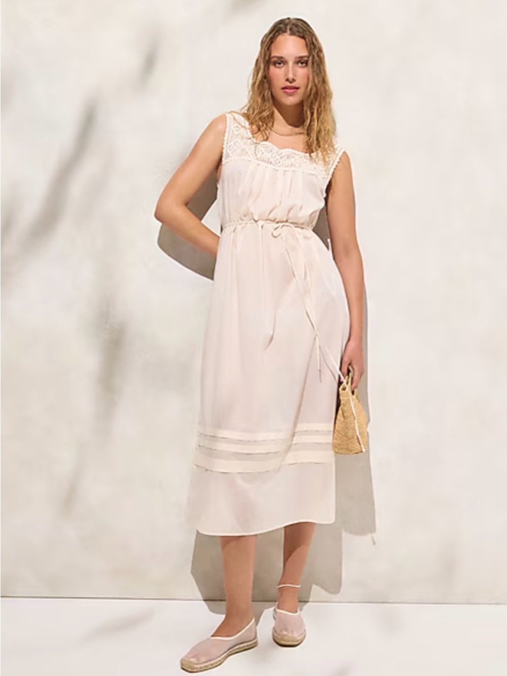 NWT J. Crew Cream Lace-Trim Cotton Voile Midi Dress Swim Cover Up  #317